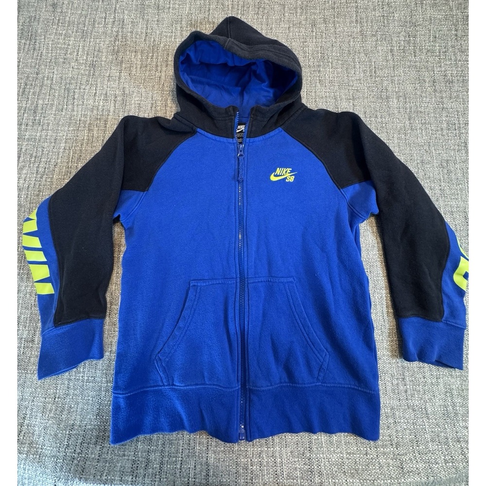 Nike SB Hoodie Boys‎ Medium 10 12 Blue Black Yellow Full Zip Cotton Blend